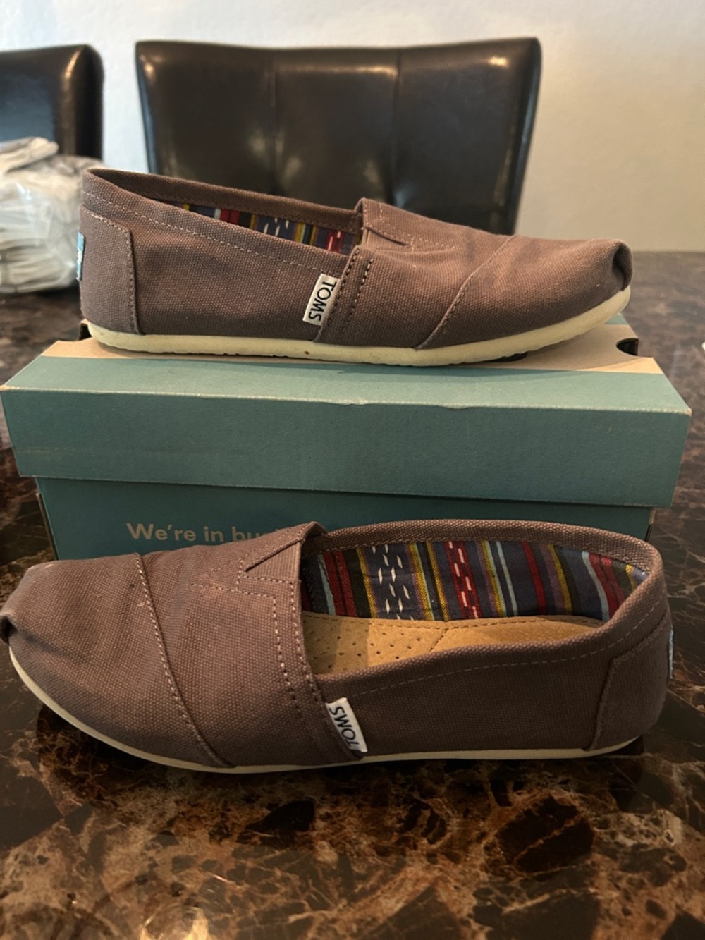 Toms Women’s Canvas Slip-On Loafers in Ash color with Striped Lining